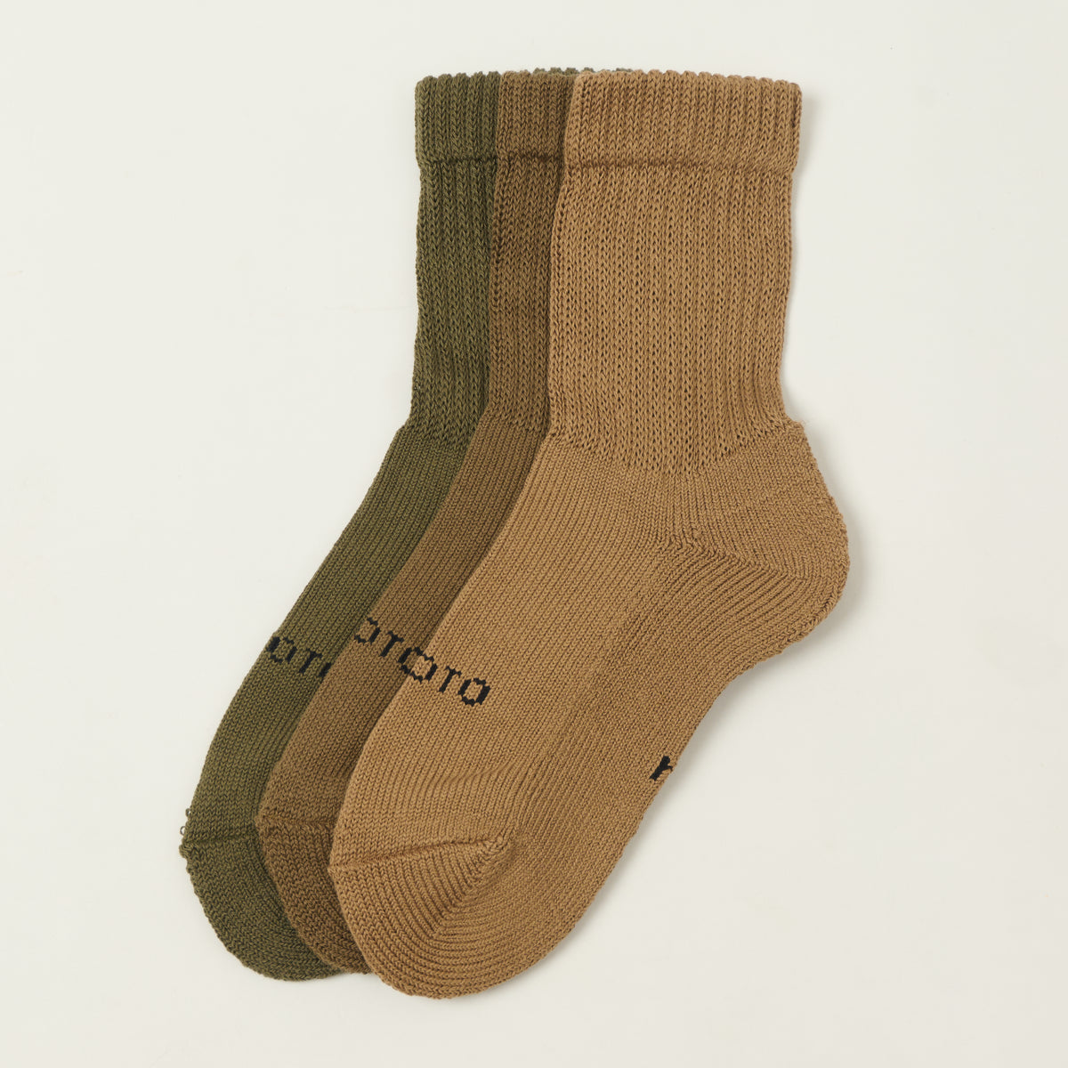 RoToTo Organic Daily 3 Pack Mini Crew Sock - Khaki Tones