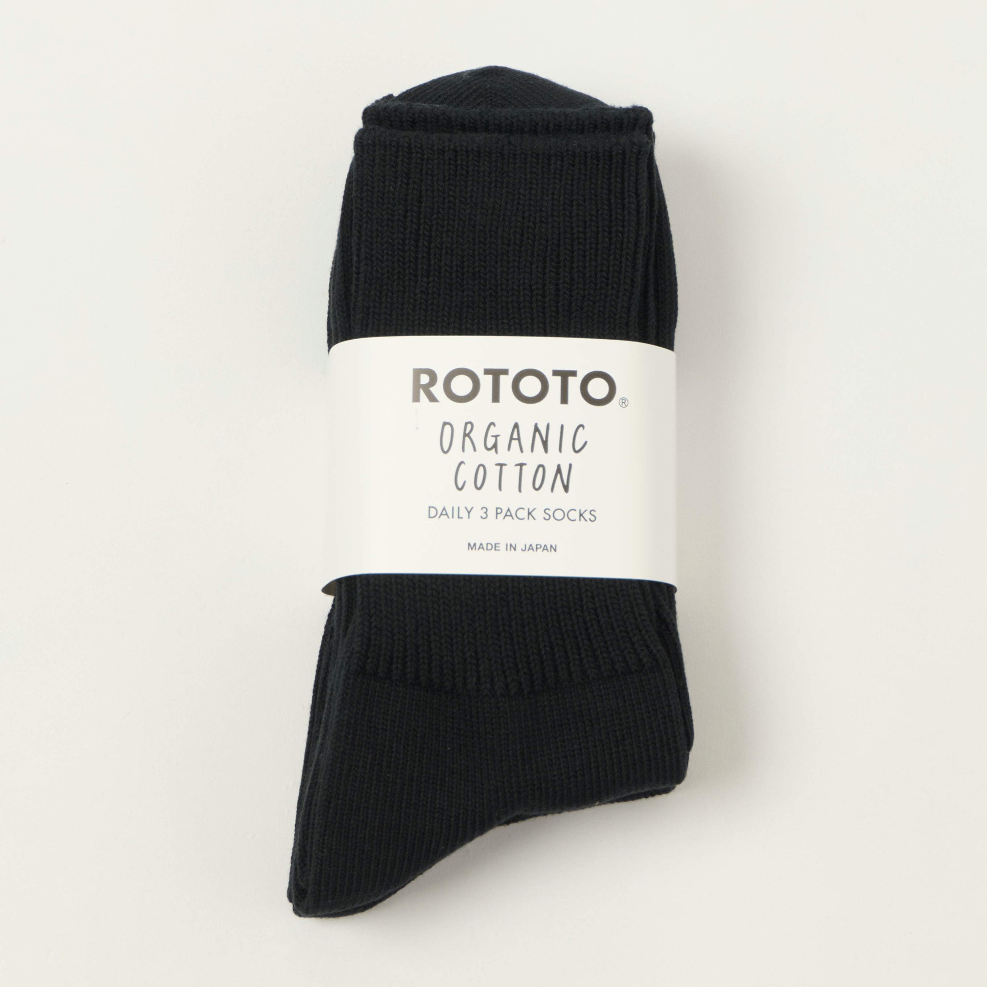 Rototo Organic Daily 3 Pack Ribbed Crew Sock - Black