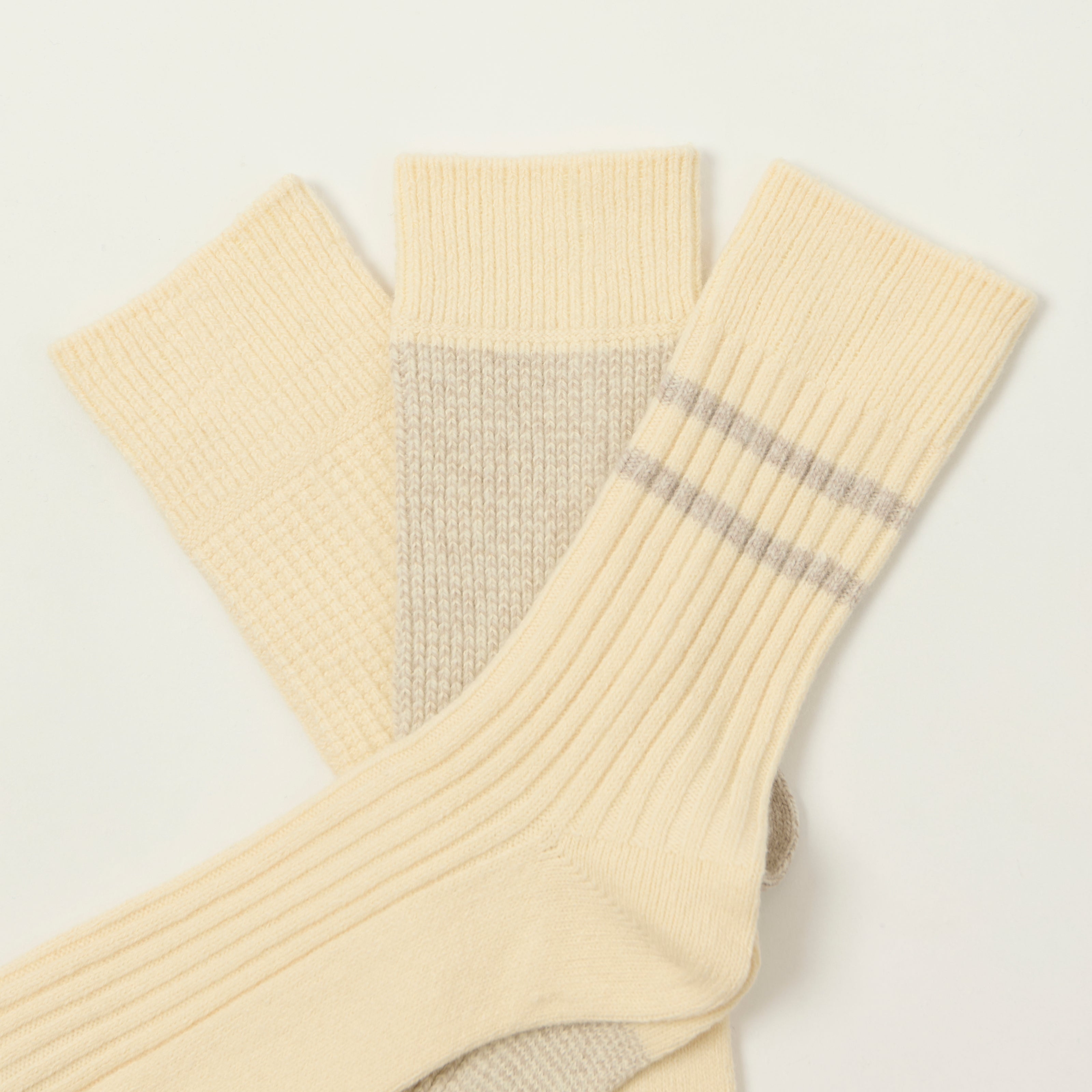 Rototo Recycled Cotton/Wool Daily 3 Pack Socks - Neutrals
