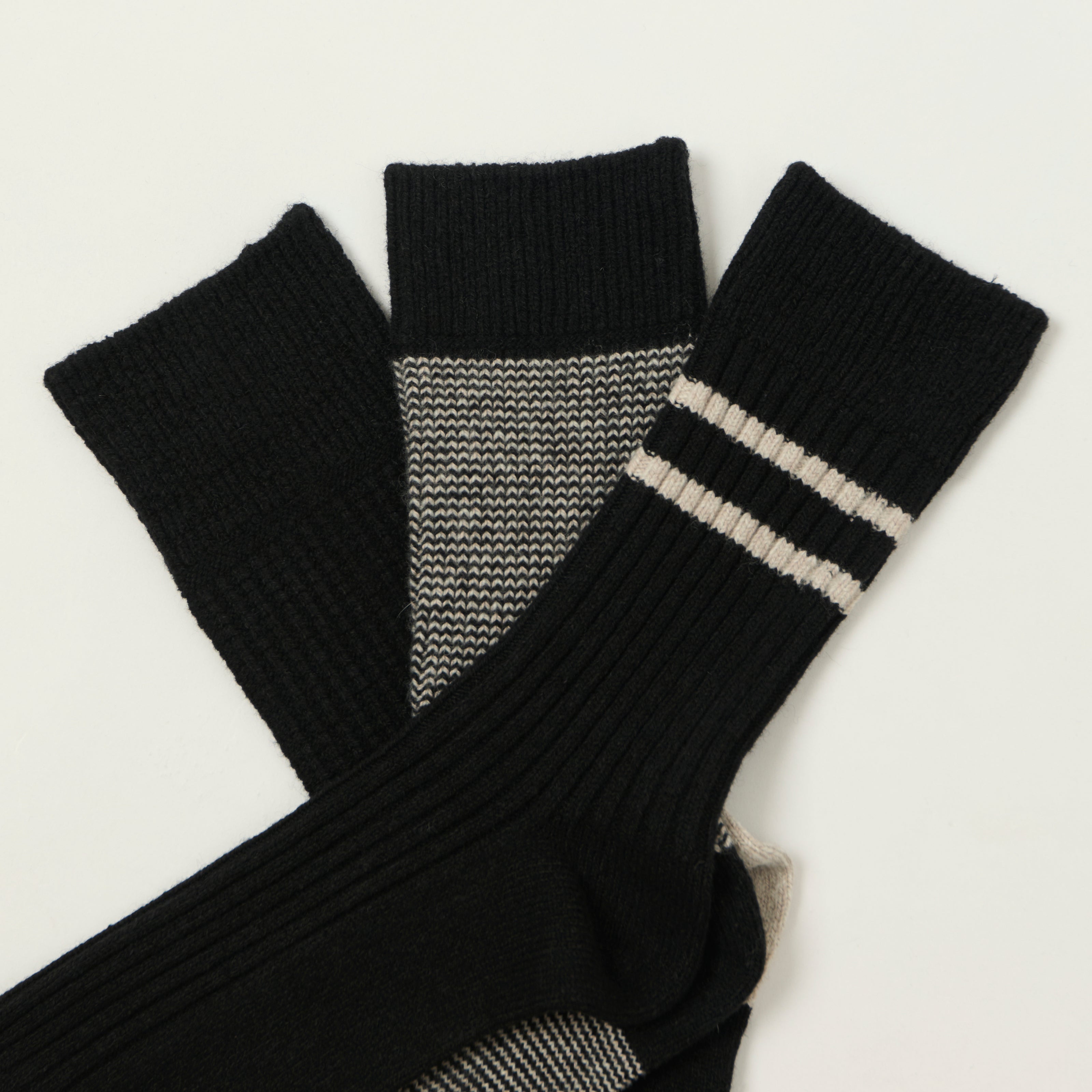 Rototo Recycled Cotton/Wool Daily 3 Pack Socks - Black/Grey