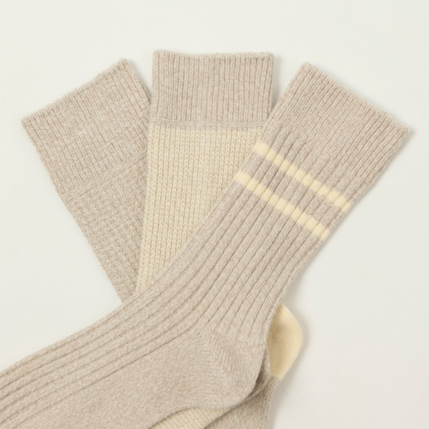 Rototo Recycled Cotton/Wool Daily 3 Pack Socks - Off White/Grey