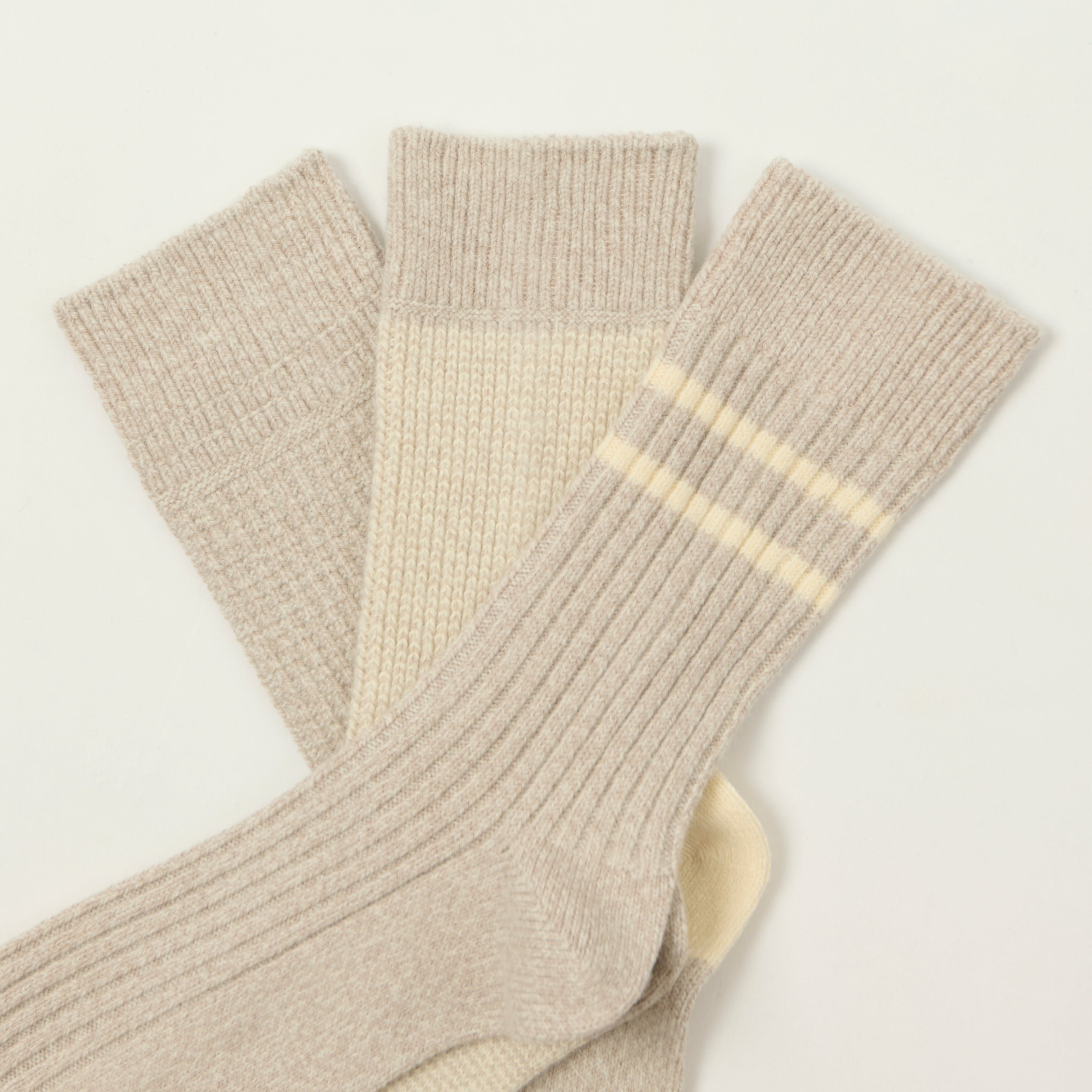 Rototo Recycled Cotton/Wool Daily 3 Pack Socks - Off White/Grey