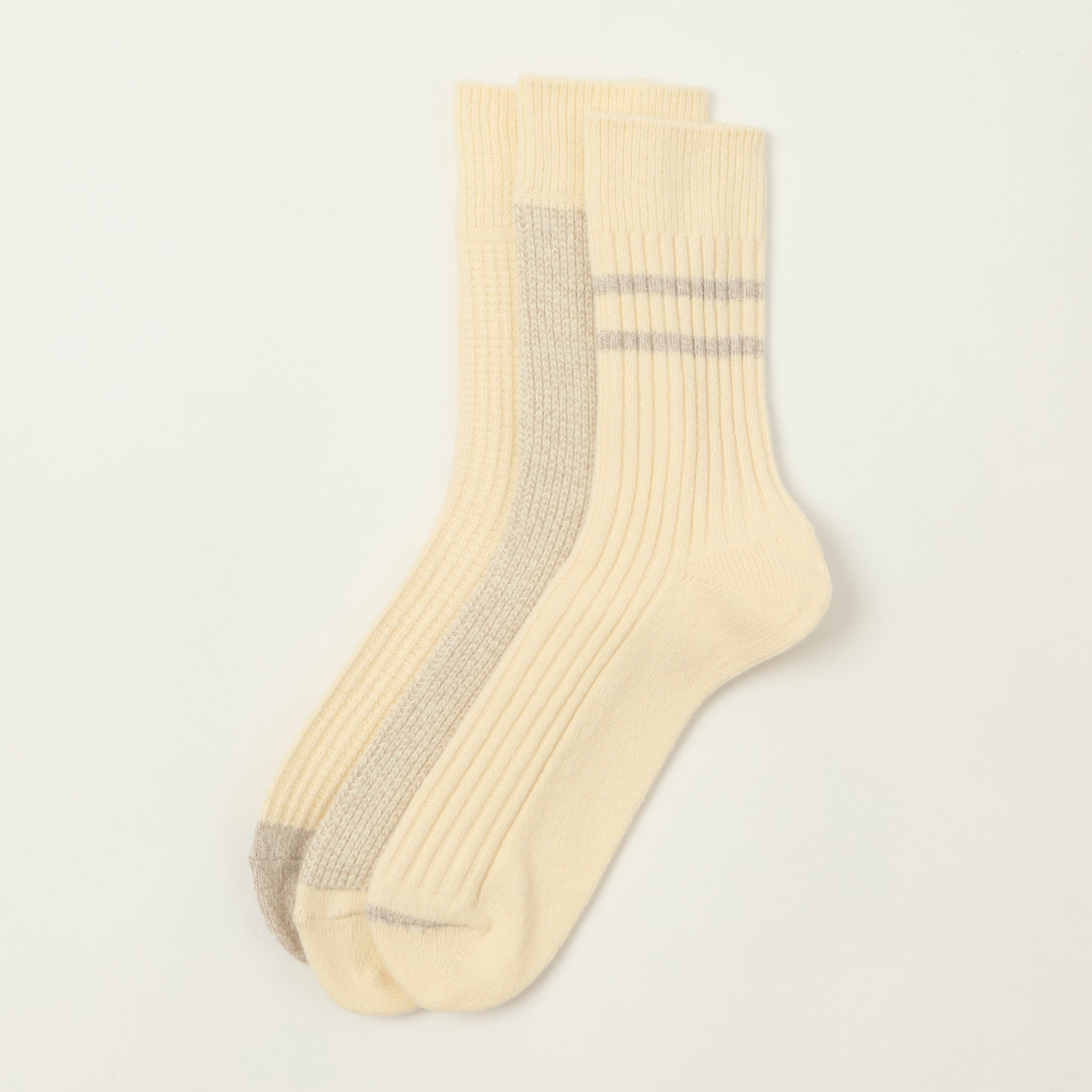 Rototo Recycled Cotton/Wool Daily 3 Pack Socks - Neutrals