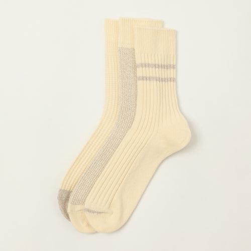 Rototo Recycled Cotton/Wool Daily 3 Pack Socks - Neutrals