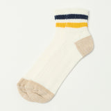 RoToTo Old School Ribbed Ankle Sock - White/Navy/Yellow