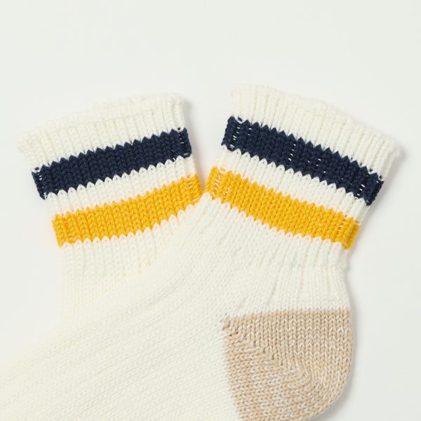 RoToTo Old School Ribbed Ankle Sock - White/Navy/Yellow