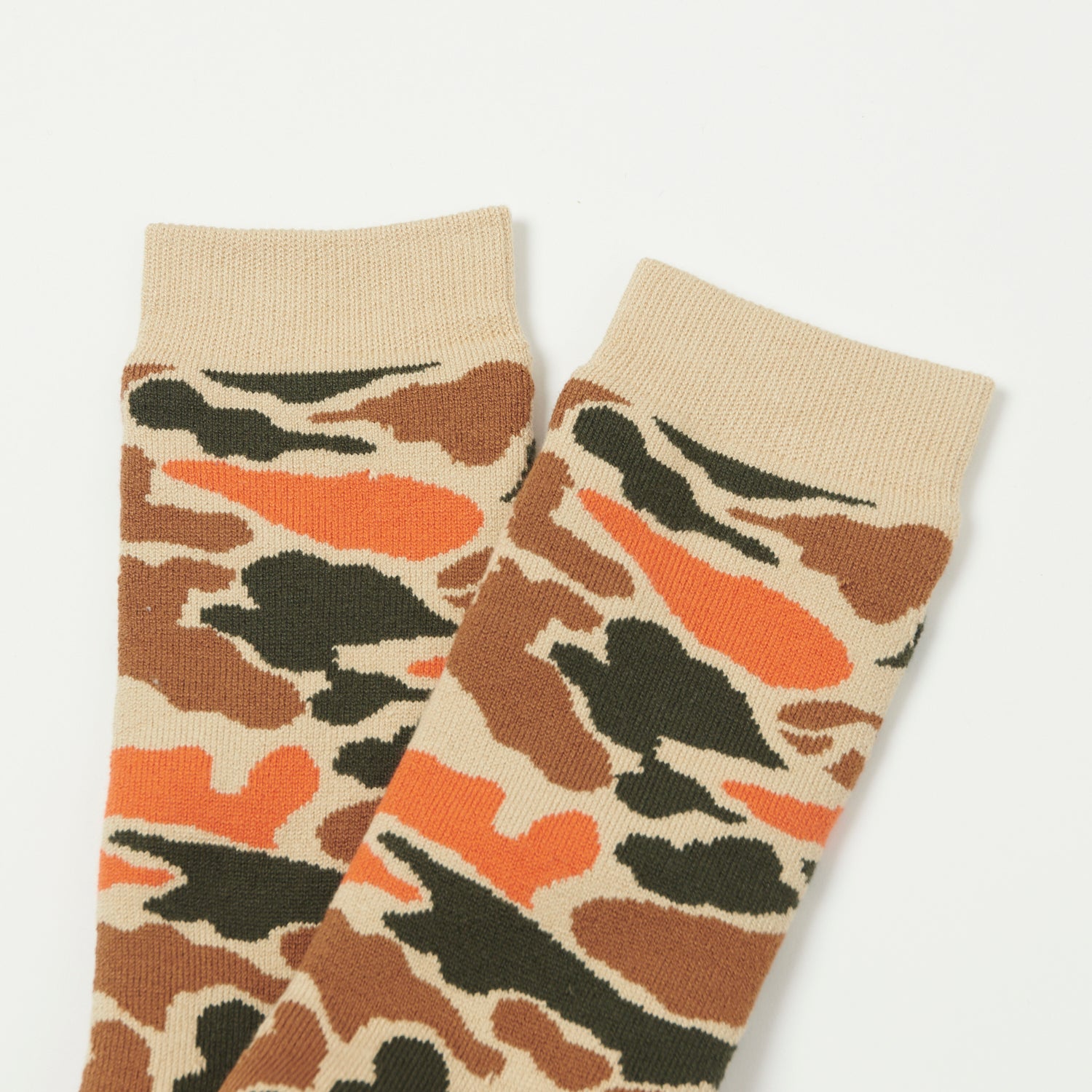 RoToTo Pile Camo Crew Sock - Beige/Orange