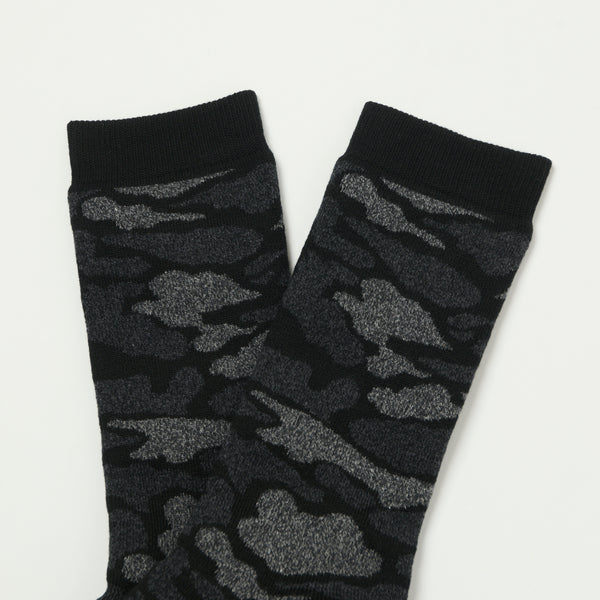 RoToTo Pile Camo Crew Sock - Black