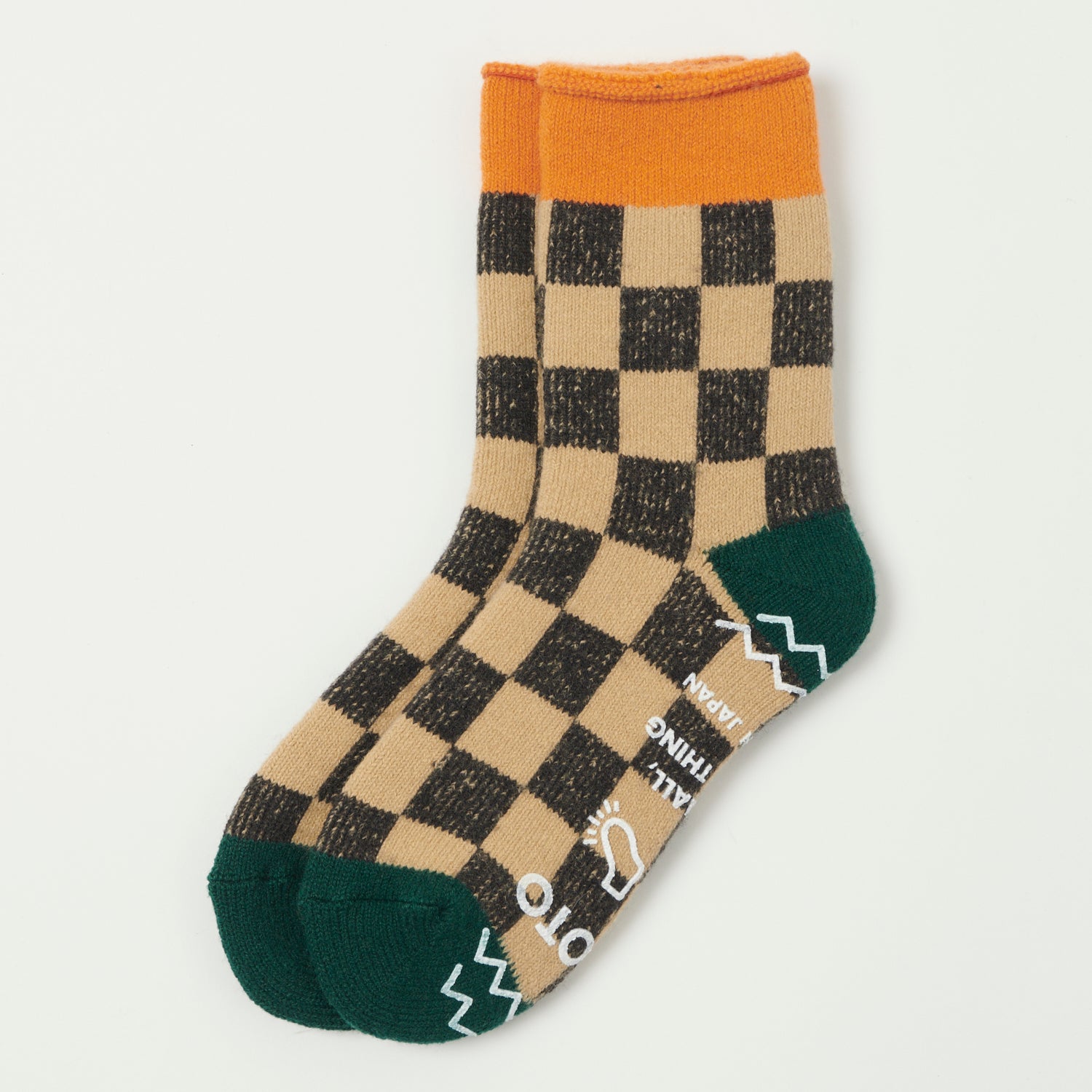 RoToTo 'Checkerboard' Pile Room Sock - L. Orange/Green | SON OF A STAG