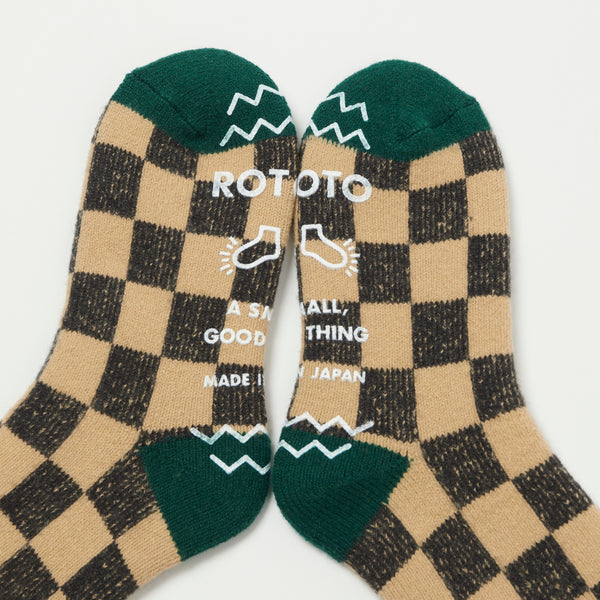 RoToTo 'Checkerboard' Pile Room Sock - L. Orange/Green