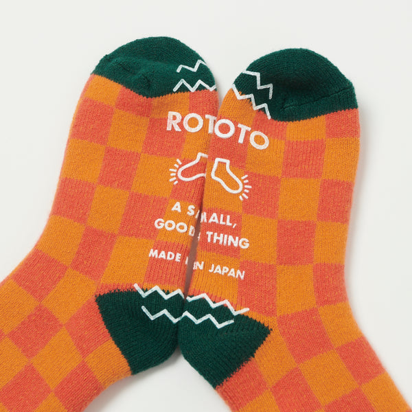 RoToTo 'Checkerboard' Pile Room Sock - Beige/D. Green