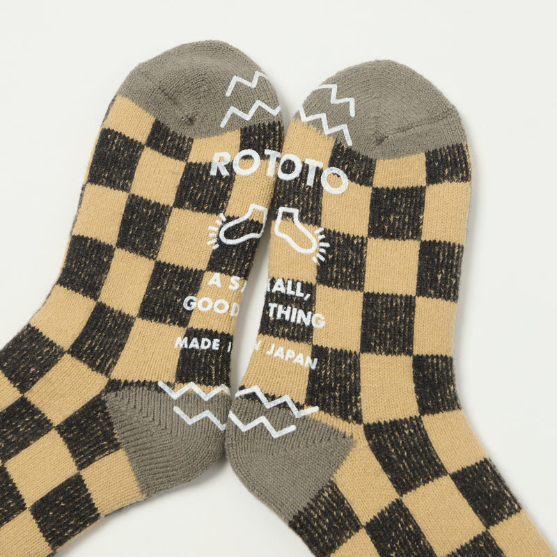 RoToTo 'Checkerboard' Pile Room Sock - Charcoal/Light Orange