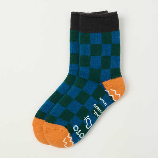RoToTo 'Checkerboard' Pile Room Sock - Charcoal/Light Orange