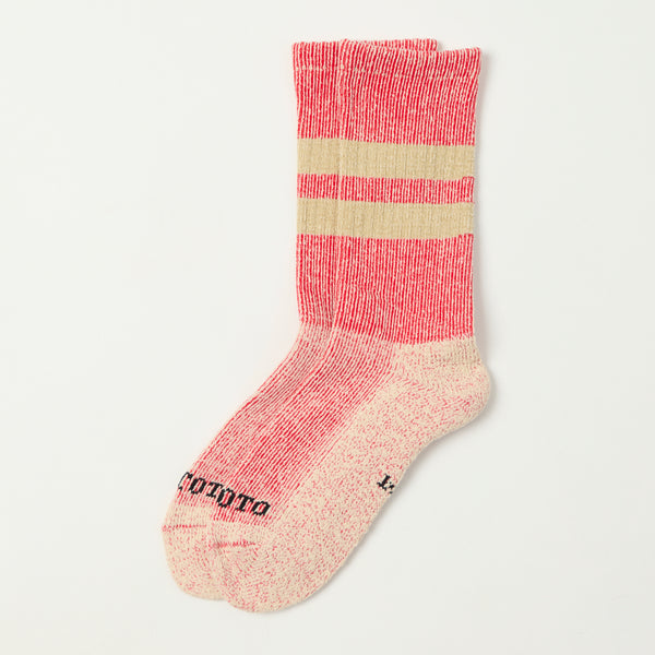 RoToTo Pile Stripe Marl Sock - Red/Beige