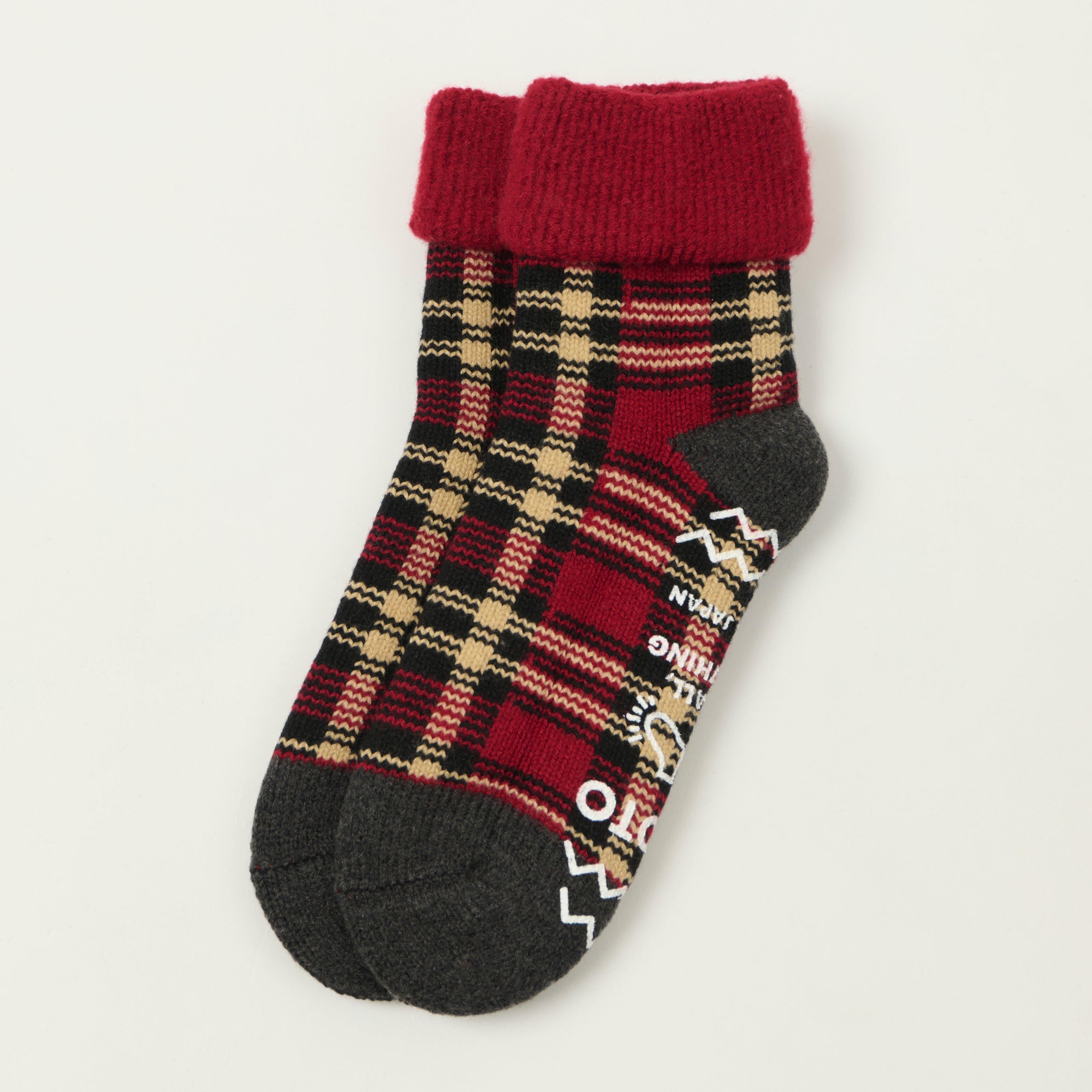 Rototo Comfy Room Socks Check - Dark Red/Black