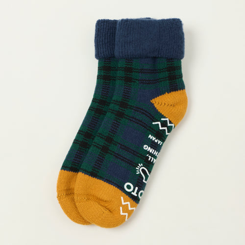 Rototo Comfy Room Socks Check - Navy/Green