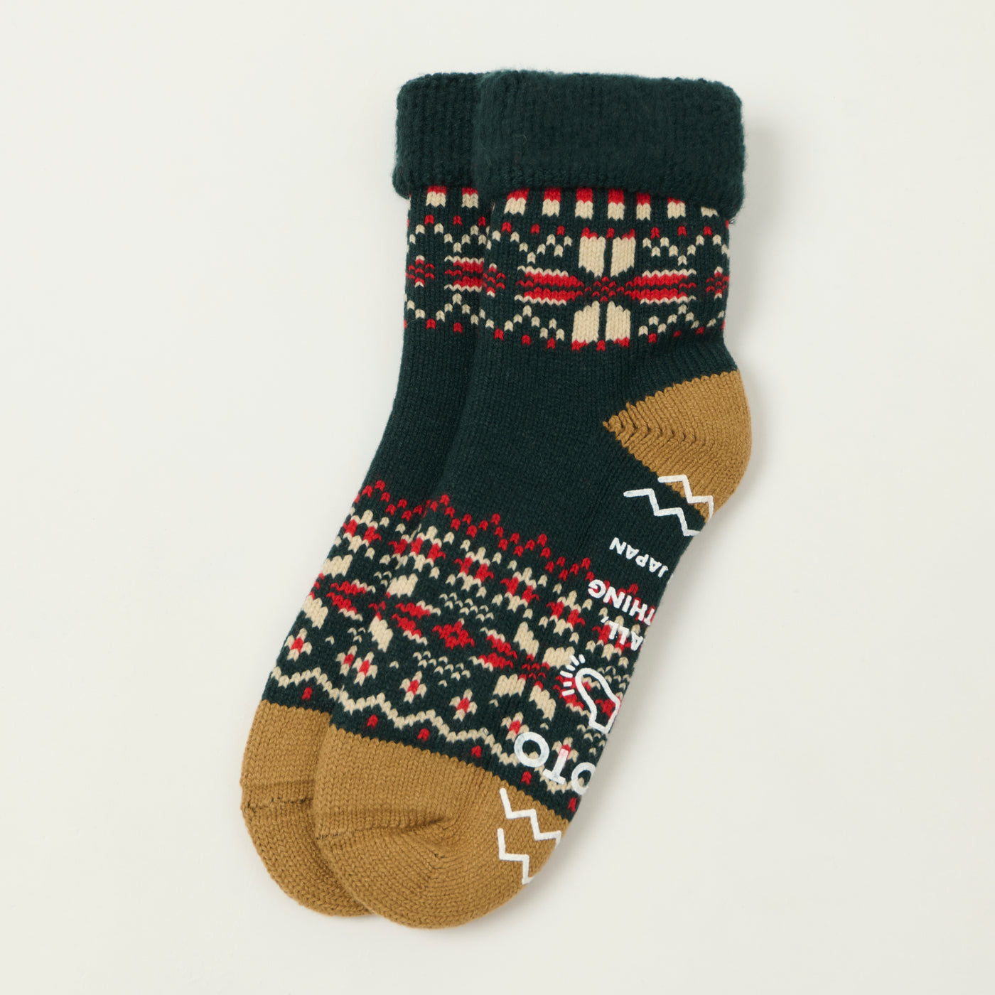 Rototo Comfy Room Socks Snow Flake - Forest Green