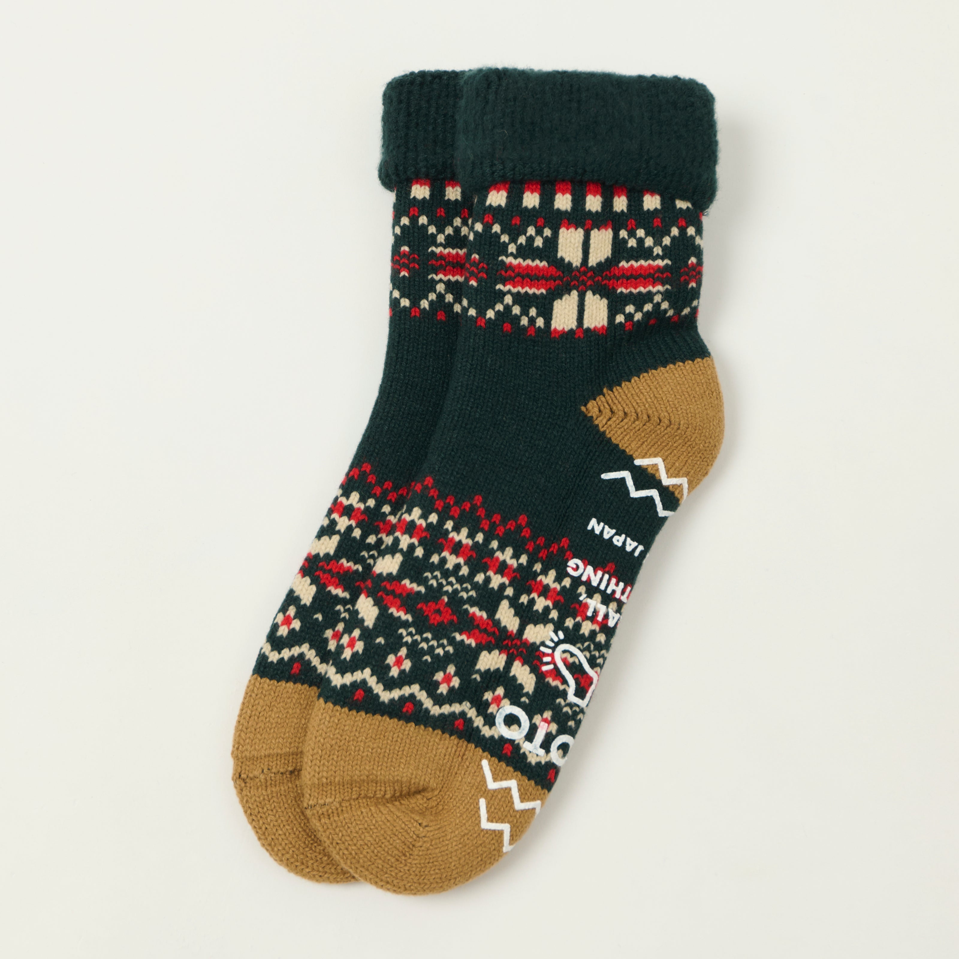 Rototo Comfy Room Socks Snow Flake - Forest Green