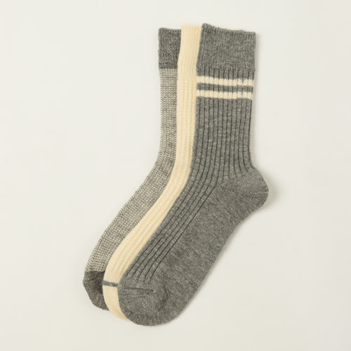 Rototo Recycled Cotton/Wool Daily 3 Pack Socks - Grey
