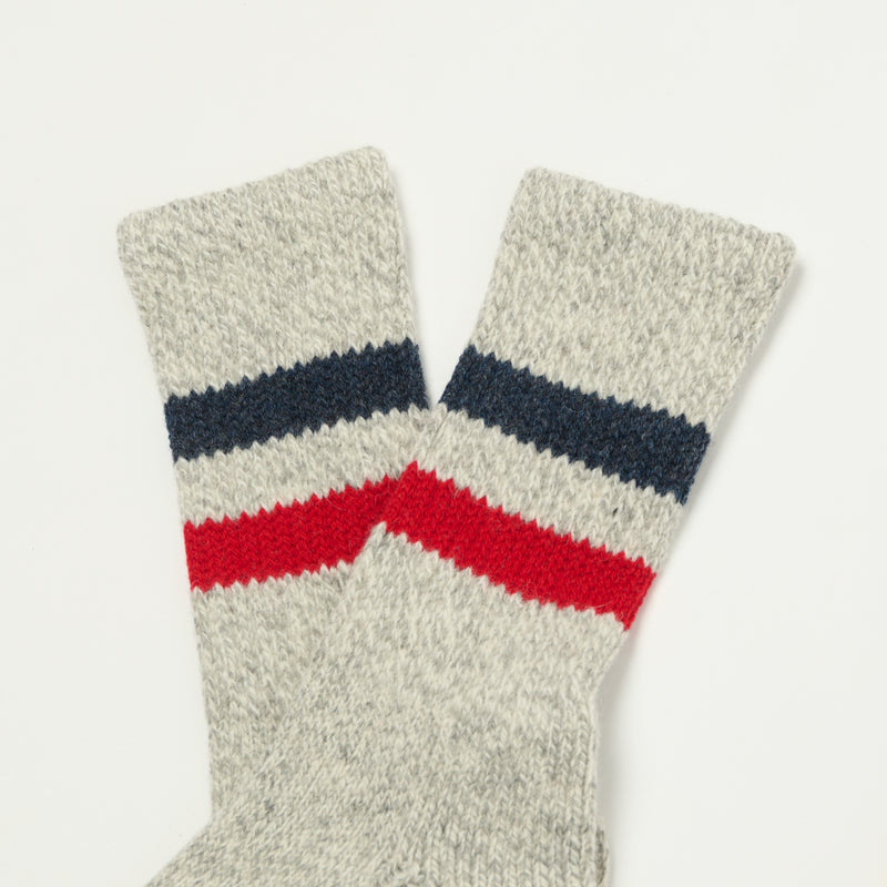 RoToTo Retro Winter Outdoor Sock - Grey/Dark Blue/Red