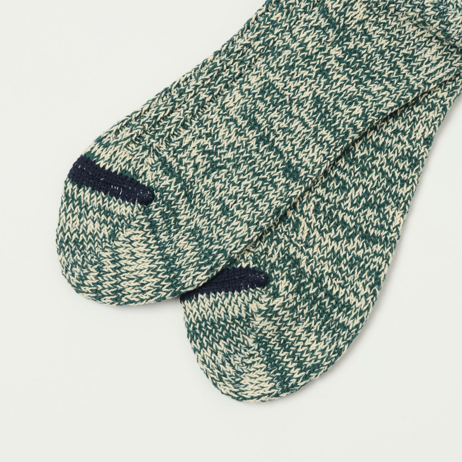 RoToTo Recycled Cotton Ribbed Crew Sock - Dark Green/Ivory