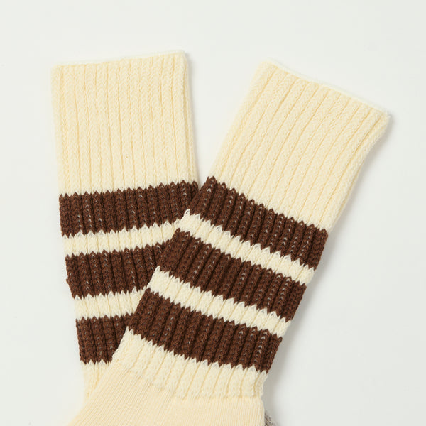 RoToTo Coarse Ribbed Oldschool Crew Sock - Brown