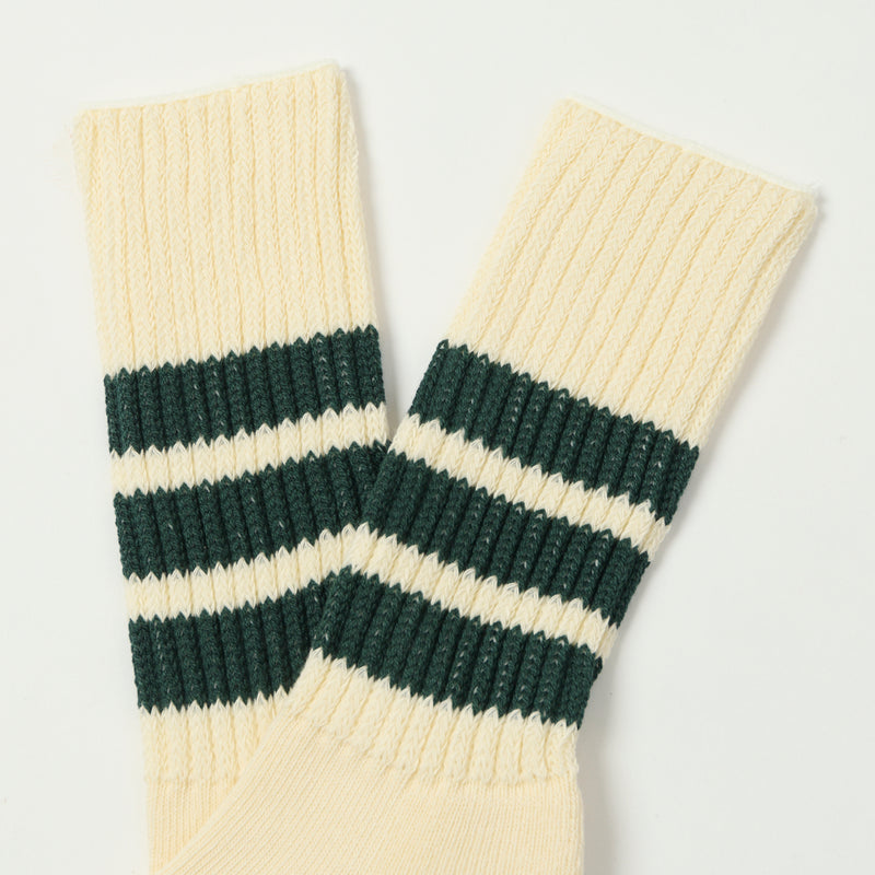 RoToTo Coarse Ribbed Oldschool Crew Sock - Dark Green