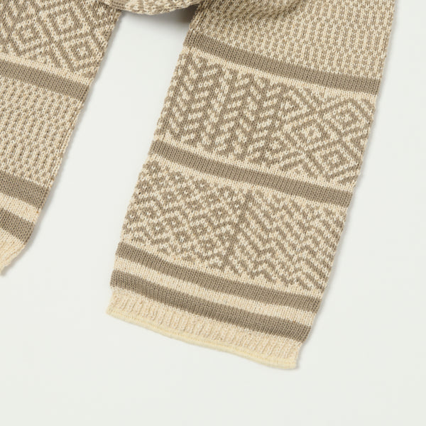 RoToTo Sockstole Jacquard Scarf - Ivory/Greyge