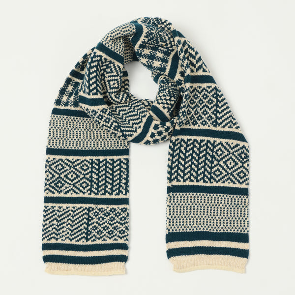 RoToTo Sockstole Jacquard Scarf - Ivory/Bottle Green