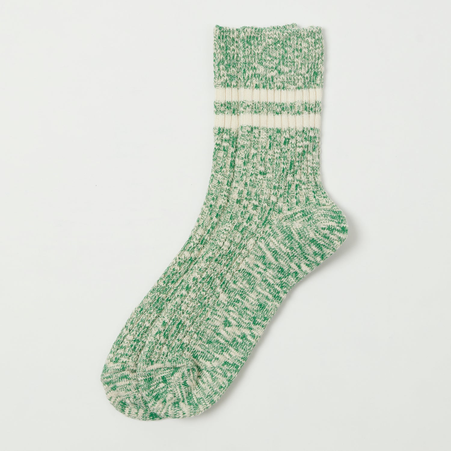 RoToTo Organic Cotton Slub Stripe Sock - Green