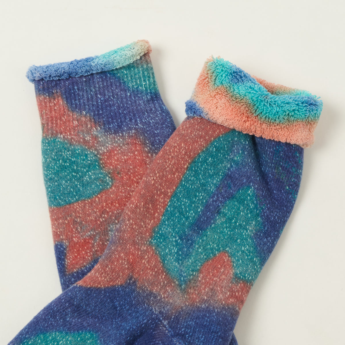 Rototo Tie Dye Pile Socks - Blue/Orange