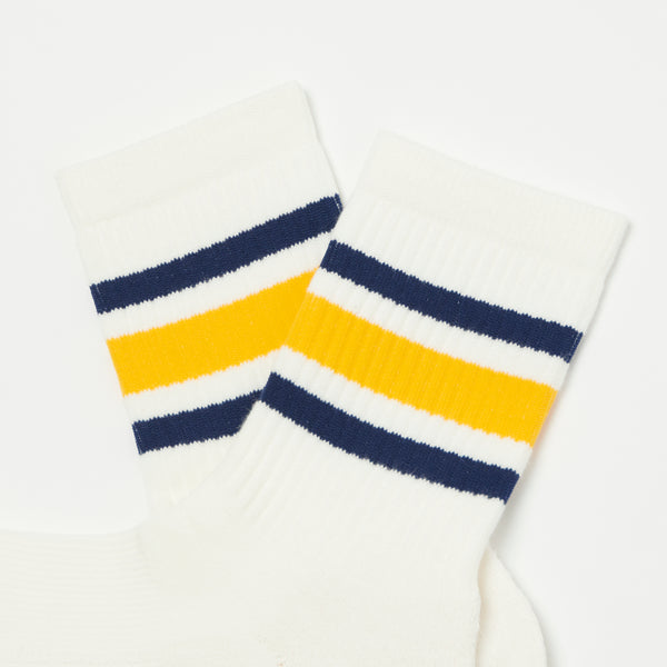 RoToTo Washi Cushion Stripe Crew Sock - Navy/Yellow