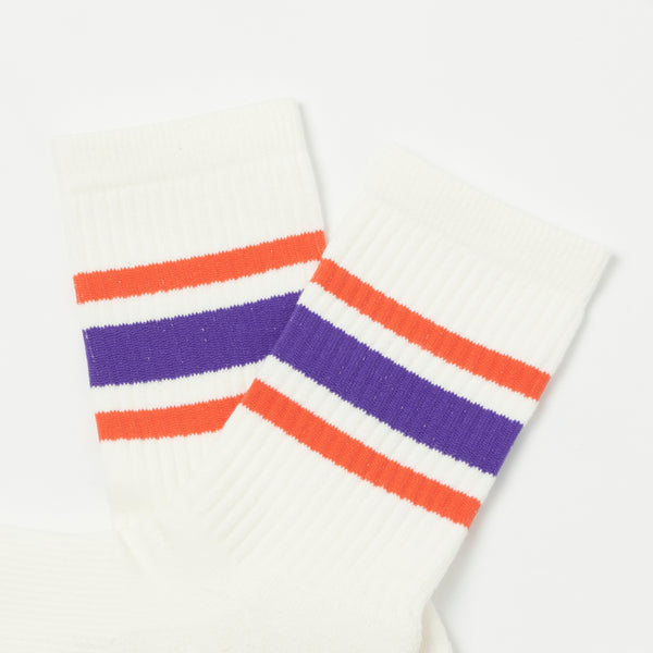 RoToTo Washi Cushion Stripe Crew Sock - Orange/Purple
