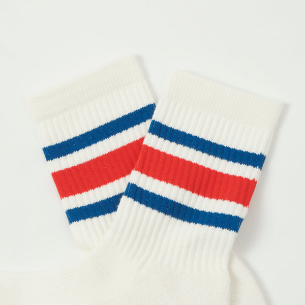 RoToTo Washi Cushion Stripe Crew Sock - Blue/Red