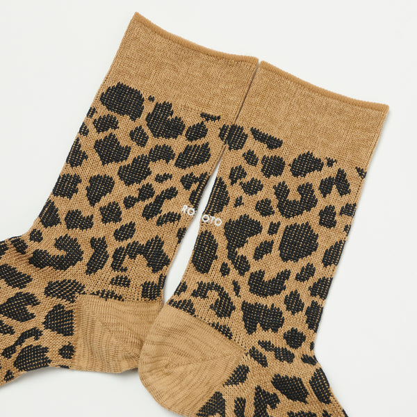 RoToTo Leopard Mini Crew Sock - Beige