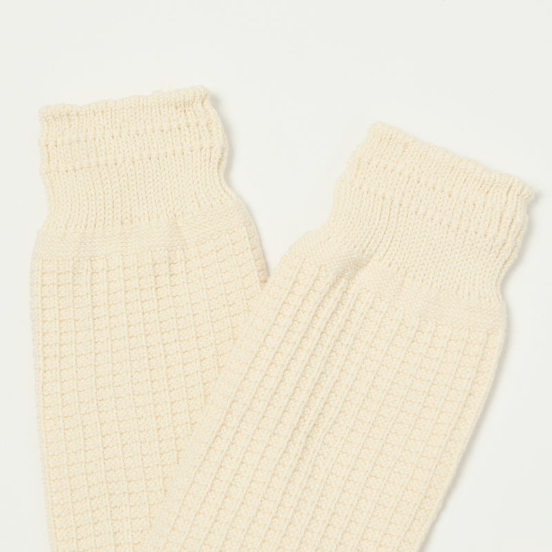 RoToTo Cotton Waffle Crew Sock - Raw White