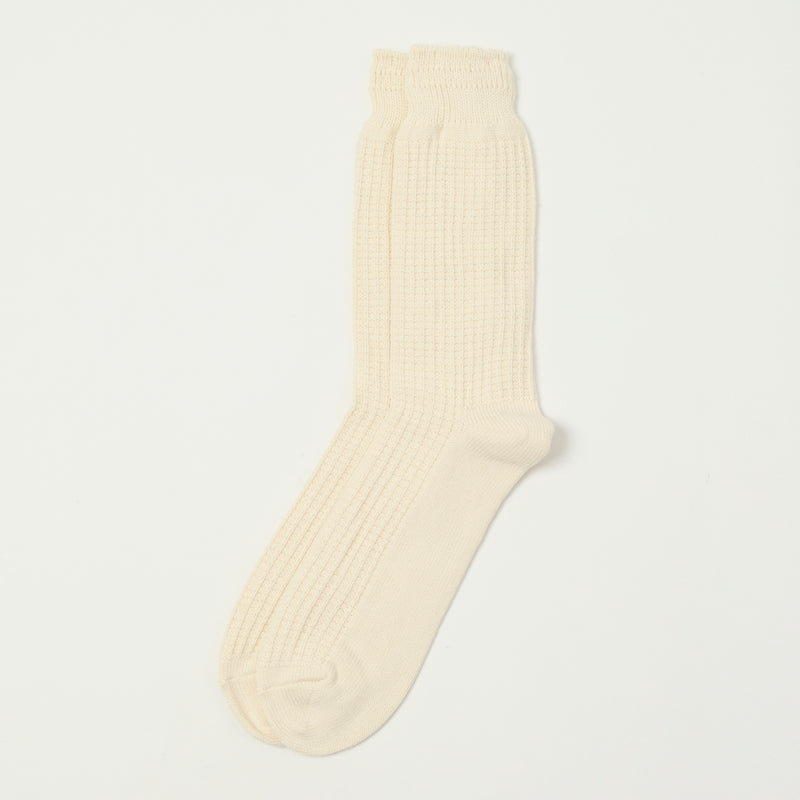 RoToTo Cotton Waffle Crew Sock - Raw White