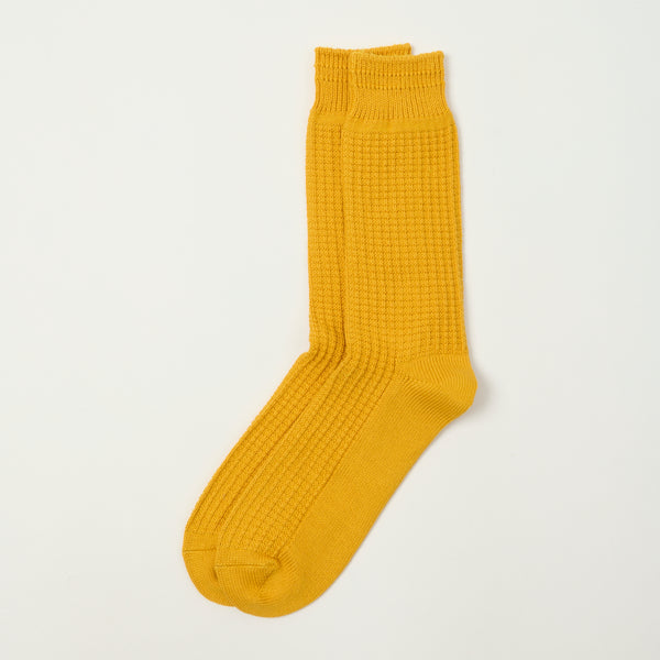 RoToTo Cotton Waffle Crew Sock - Mustard