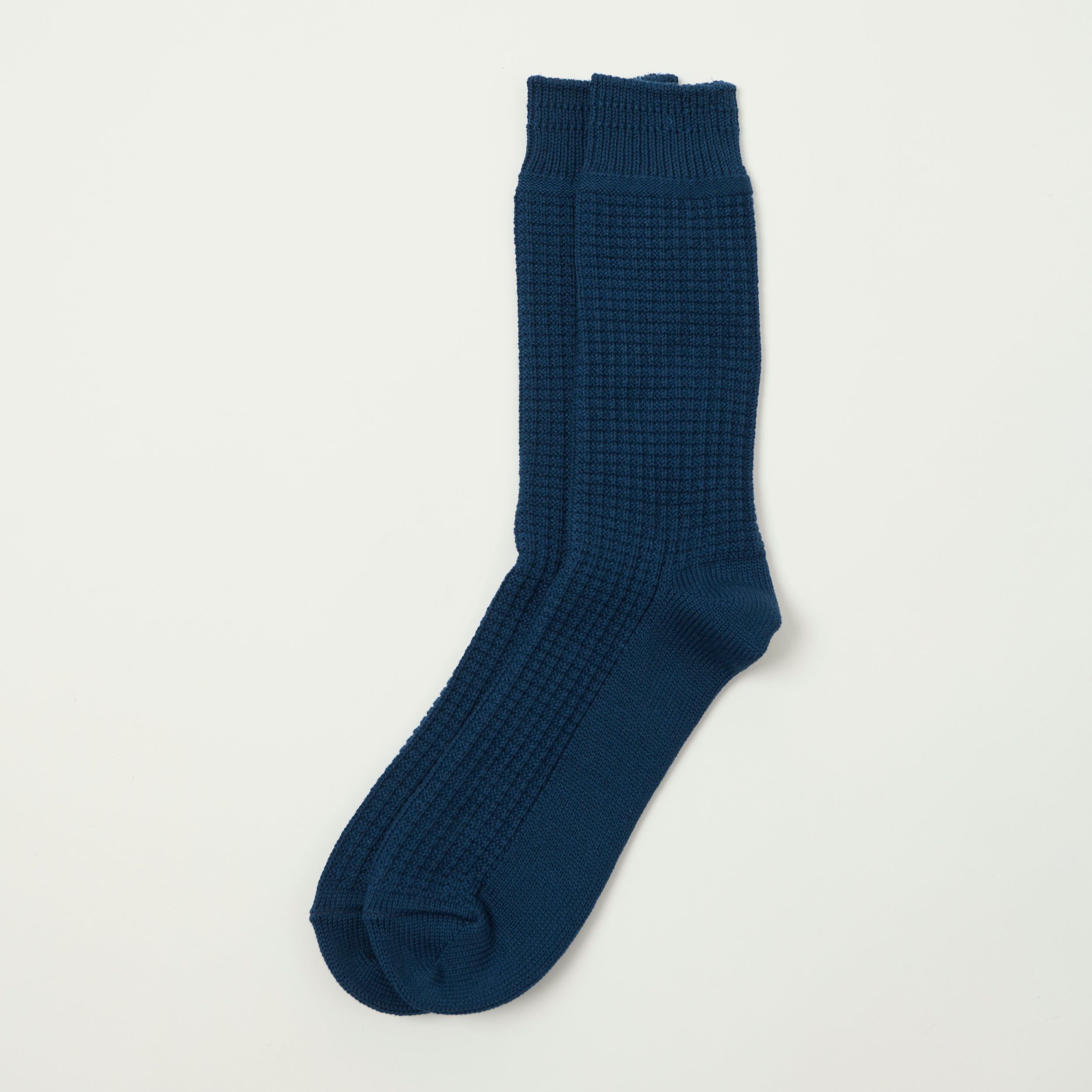 RoToTo Cotton Waffle Crew Sock - Dull Blue