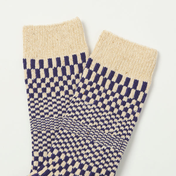 RoToTo Warped Checker Crew Sock - Blueberry