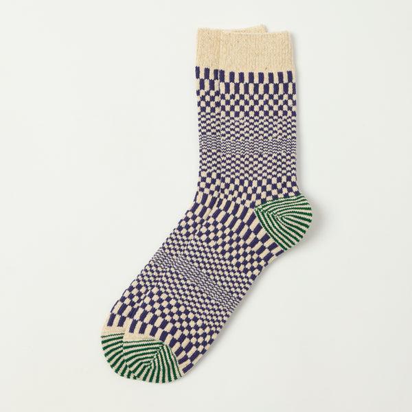 RoToTo Warped Checker Crew Sock - Blueberry