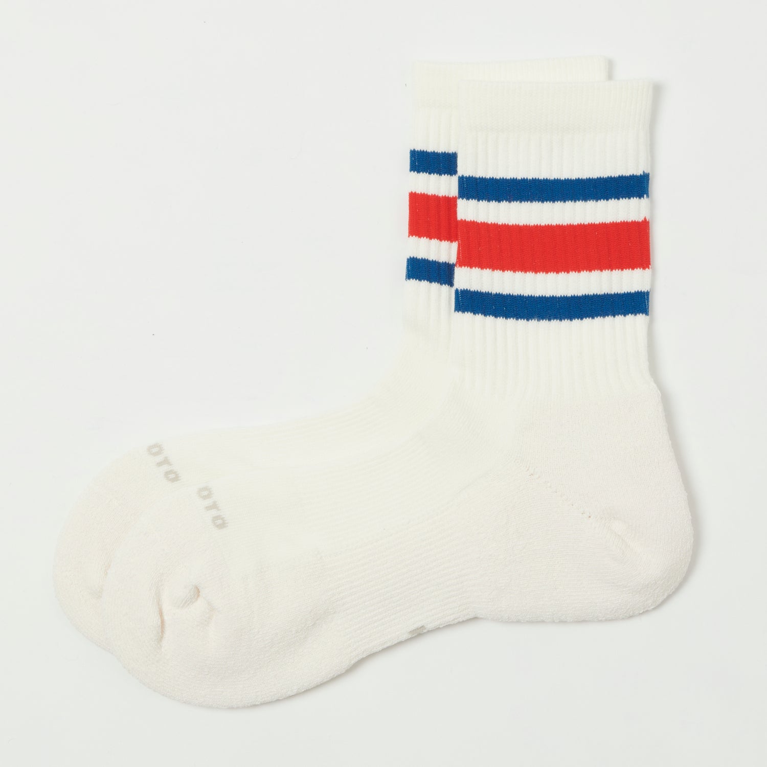 RoToTo Washi Cushion Stripe Crew Sock - Blue/Red
