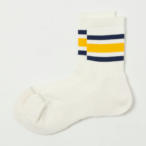 RoToTo Washi Cushion Stripe Crew Sock - Navy/Yellow
