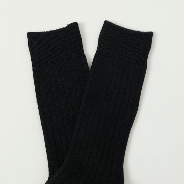 RoToTo Cotton Wool Ribbed Crew Sock - Black