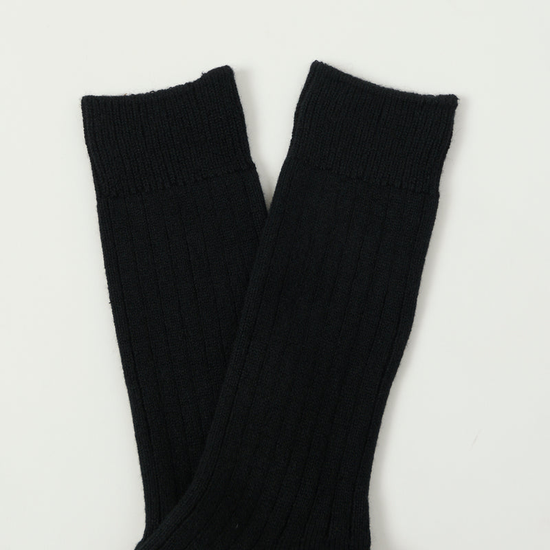 RoToTo Cotton Wool Ribbed Crew Socks - Black