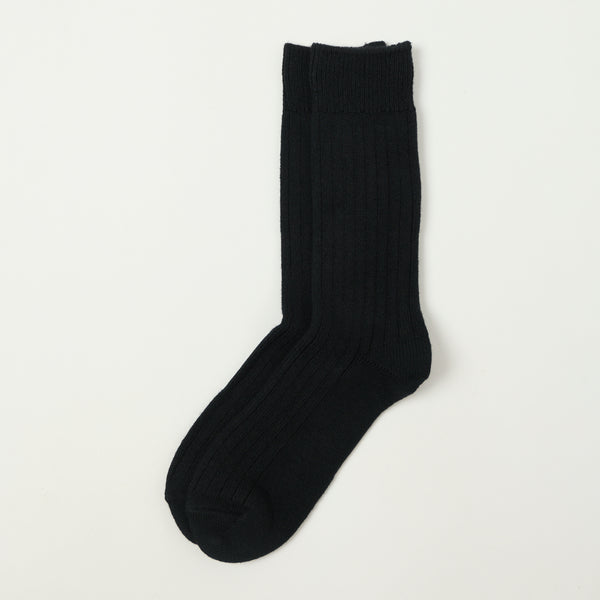 RoToTo Cotton Wool Ribbed Crew Socks - Black