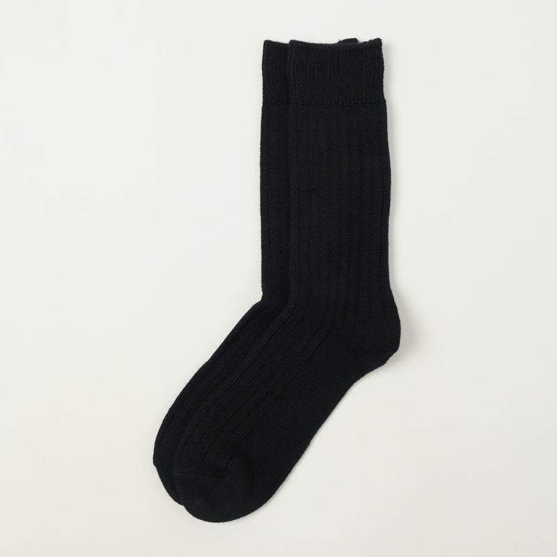 RoToTo Cotton Wool Ribbed Crew Socks - Black