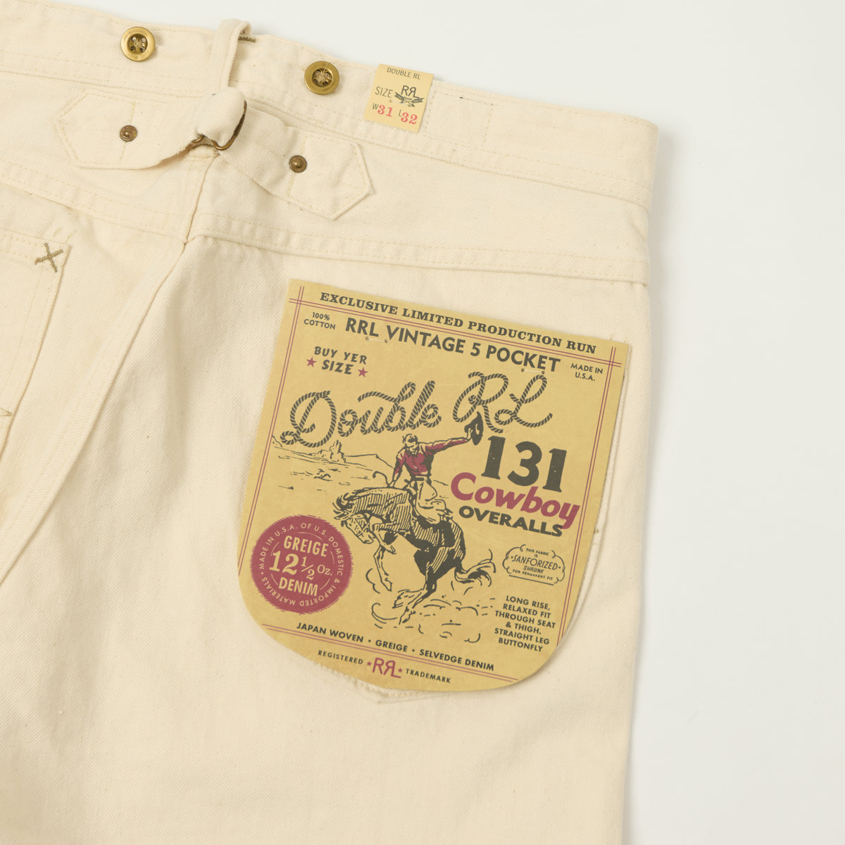 RRL '131 Cowboy' Overalls Straight Leg Jean - Ecru