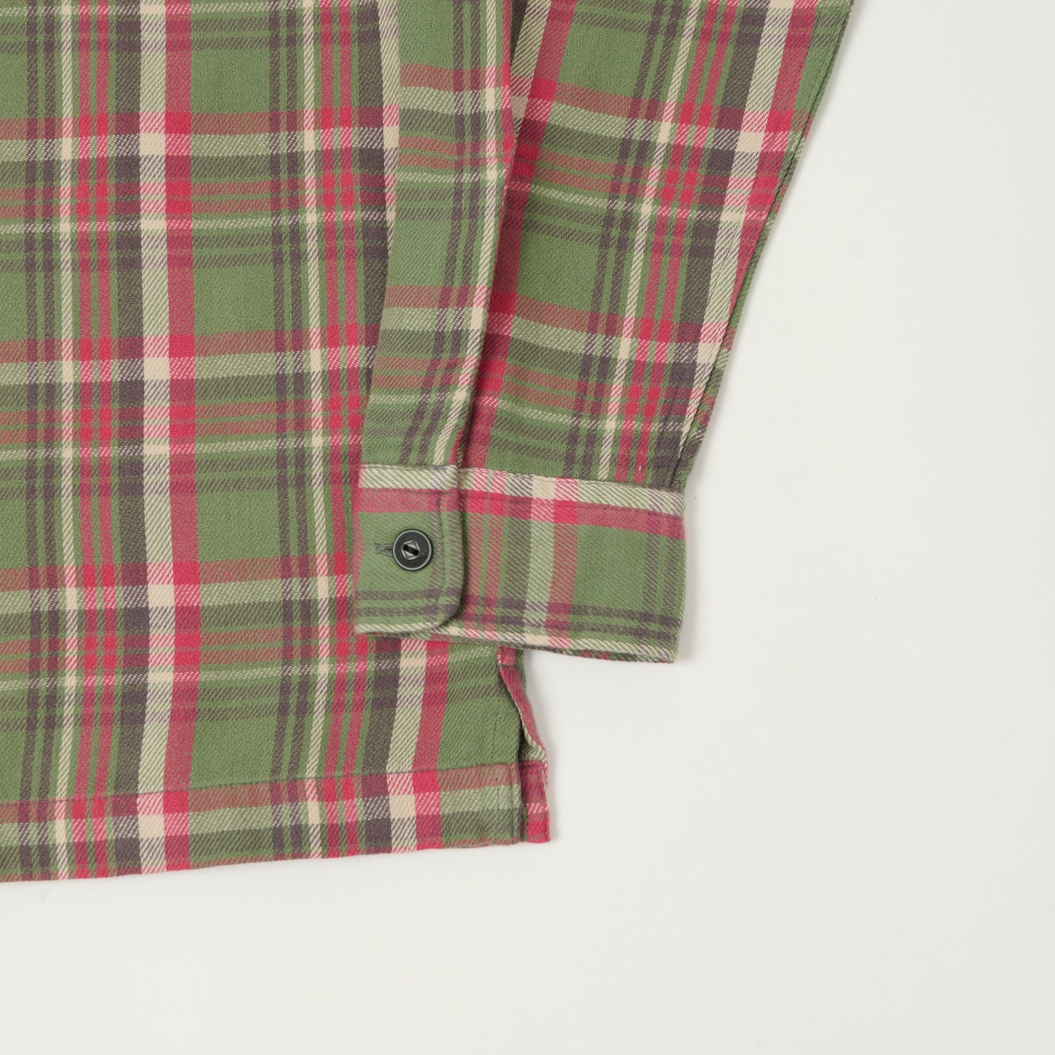 RRL Plaid Twill Camp Collar Shirt- Green/Pink