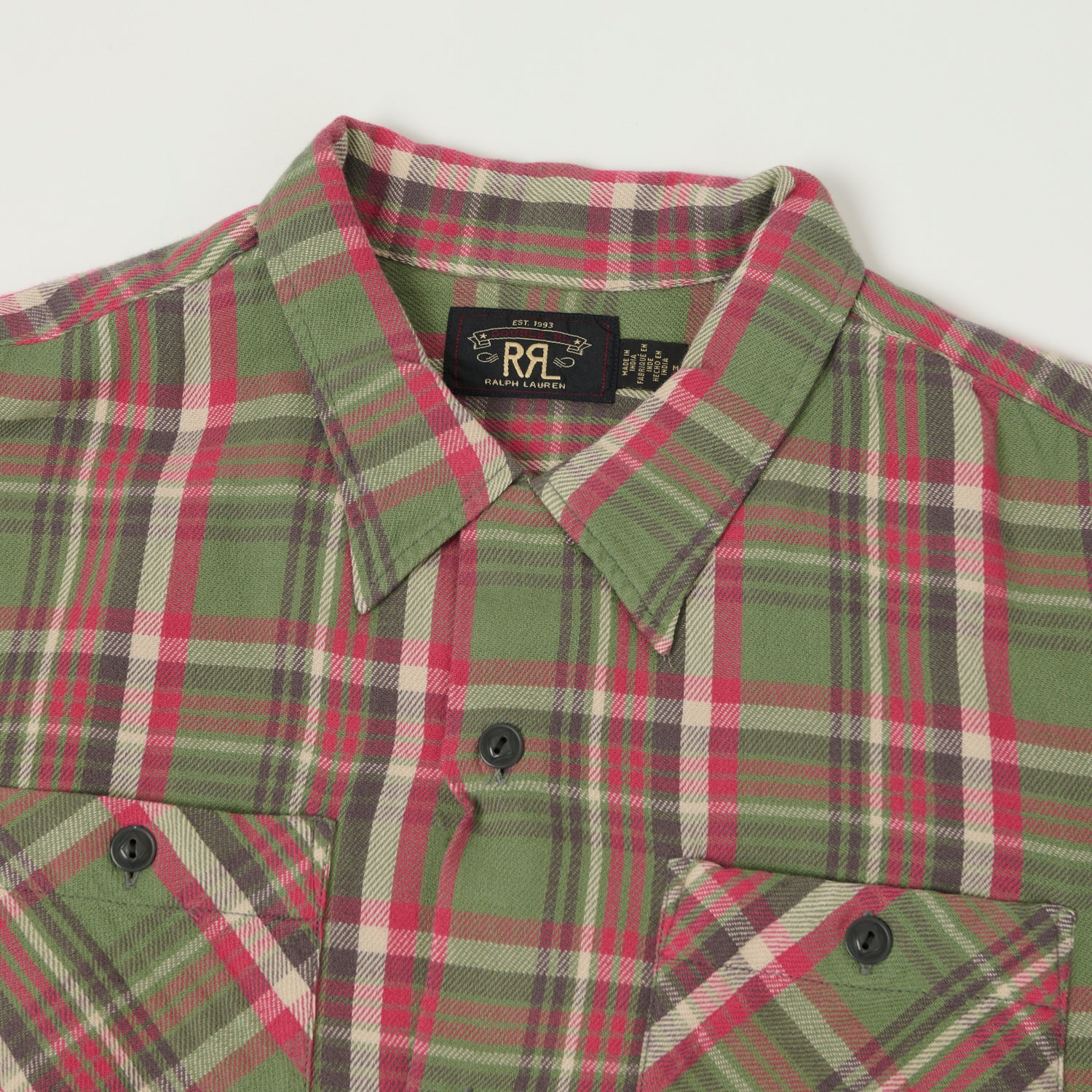 RRL Plaid Twill Camp Collar Shirt- Green/Pink – SON OF A STAG